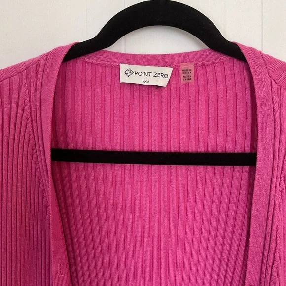 Point Zero Women's Vibrant Pink Ribbed Cardigan - Picture 2 of 4